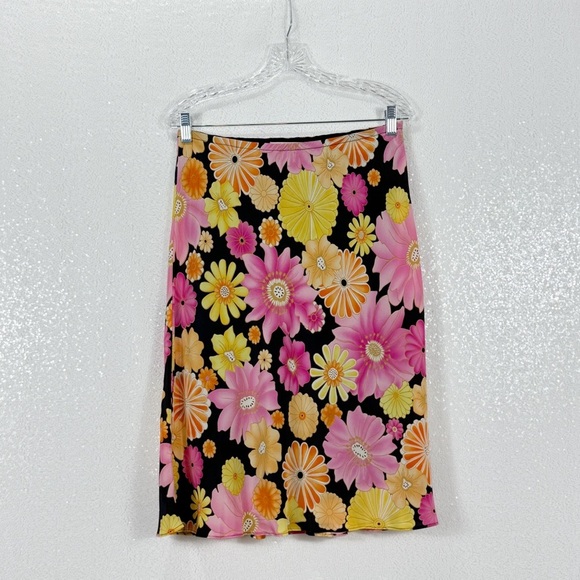 S.L.B. Y2K Floral Women's Skirt - Black, Pink, Orange 100% silk Size Small - Picture 1 of 12
